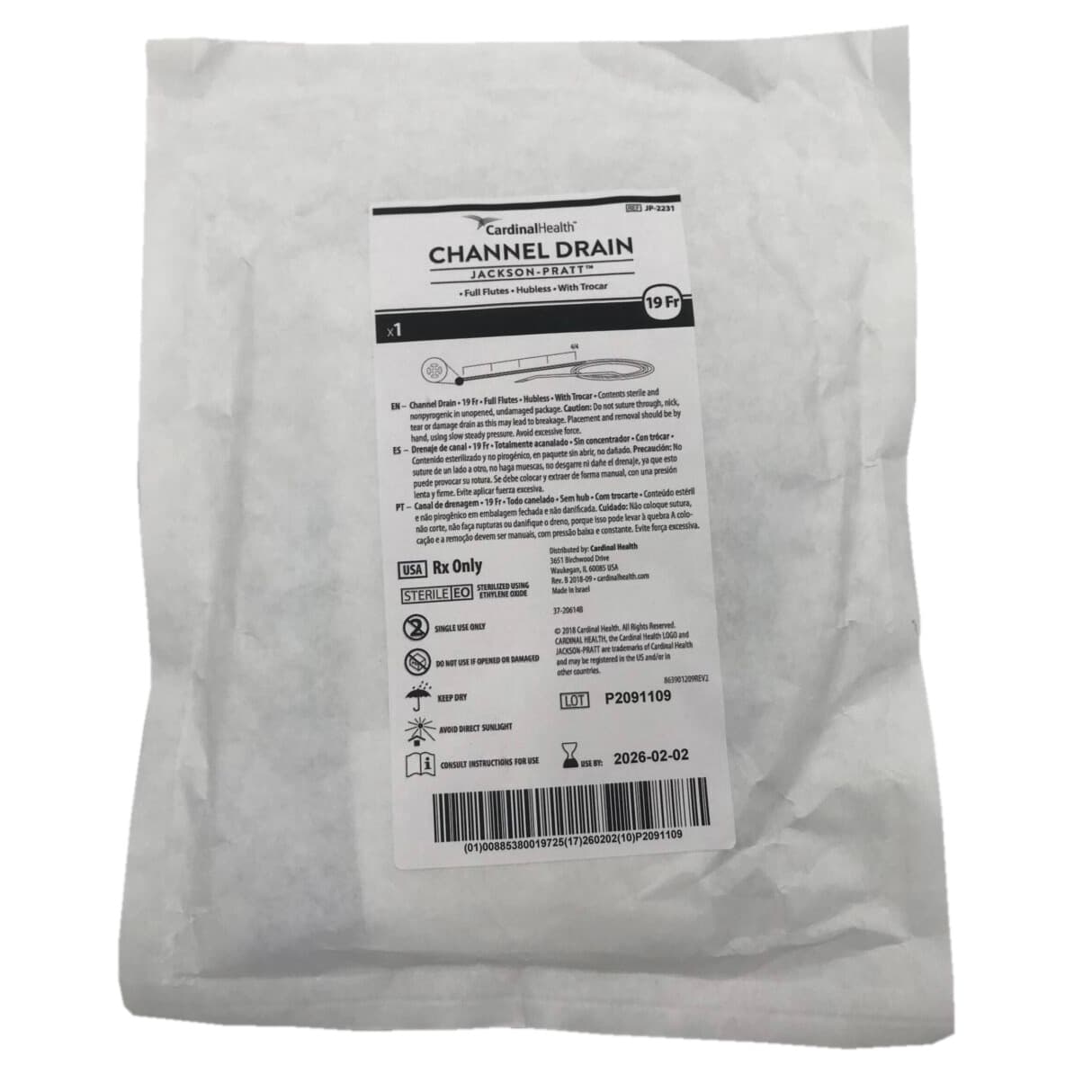 Jackson-Pratt Silicone Channel Drain Full Flutes Hubless with Trocar - Image 2