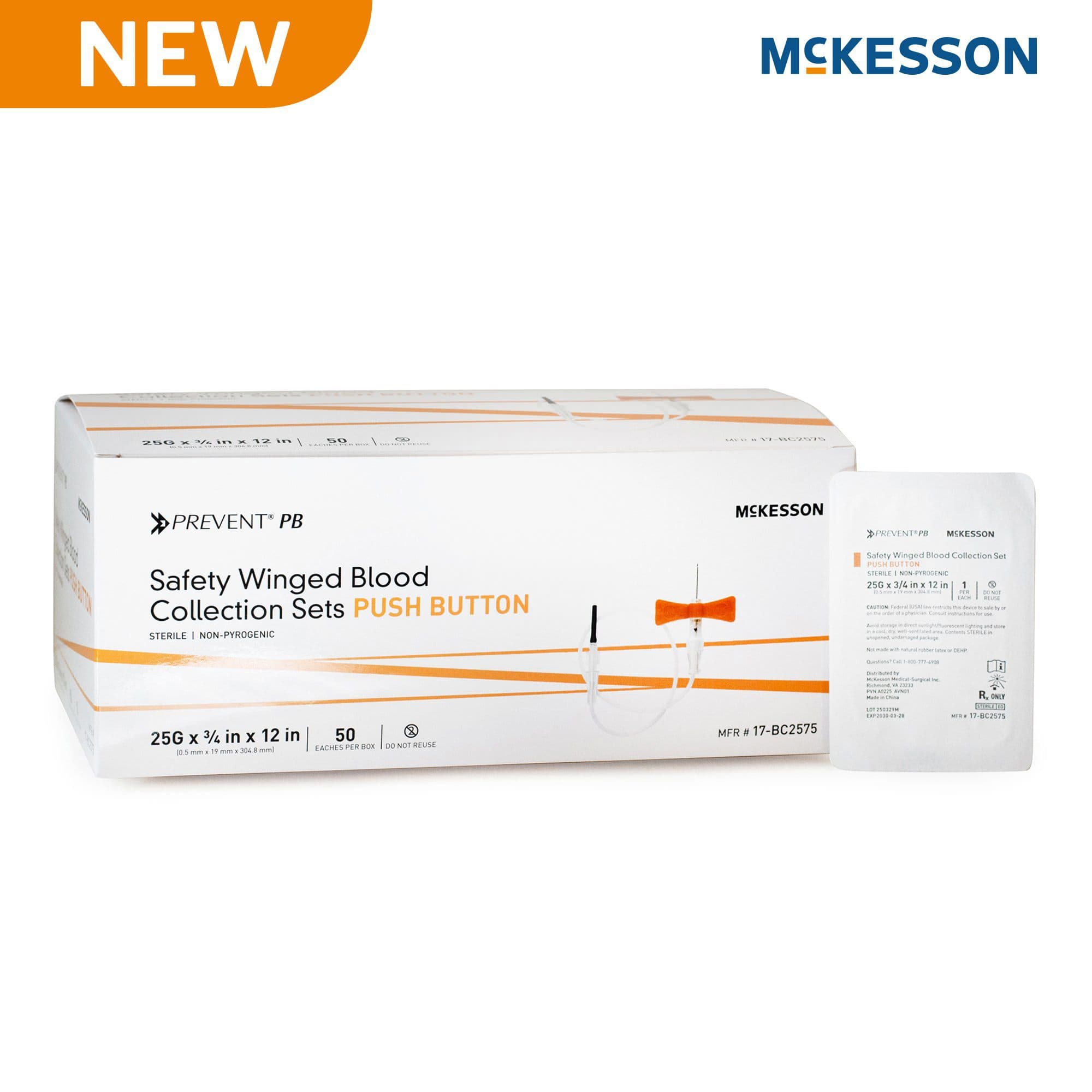 McKesson Prevent PB Blood Collection Set with Multi-Sample Luer Adapter, 25 Gauge, 3/4 Inch - Case of 200 - Image 1