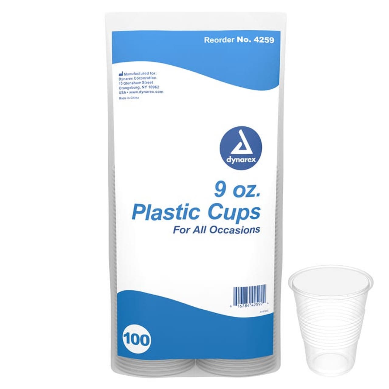 Dynarex Disposable Plastic Drinking Cup, 9 oz. - Package of 100 - Image 1