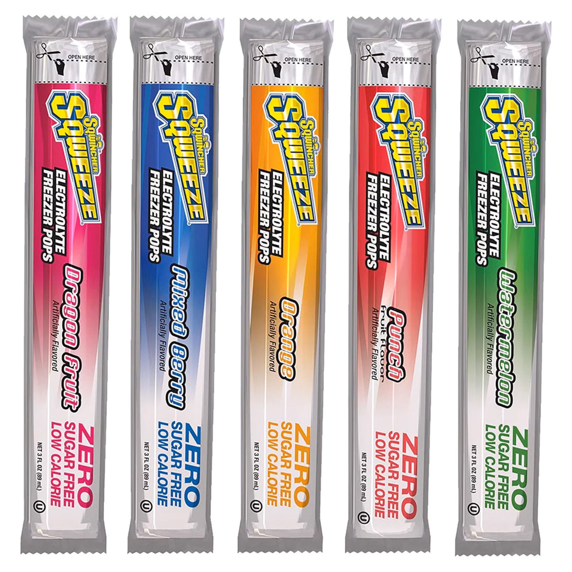 Sqwincher Squeeze Zero Freezer Pop Oral Electrolyte Solution, Assorted Flavors, 3 oz - Case of 150 - Image 1