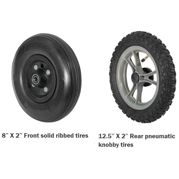 8" x 2" Front Ribbed, 12.5" Rear Pneumatic Knobby Tires (Only for EZ18)
