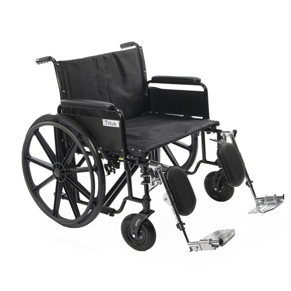 Titus 22" Heavy Duty Wheelchair with Removable Full Arms with 500lb (WCK722FAELR)